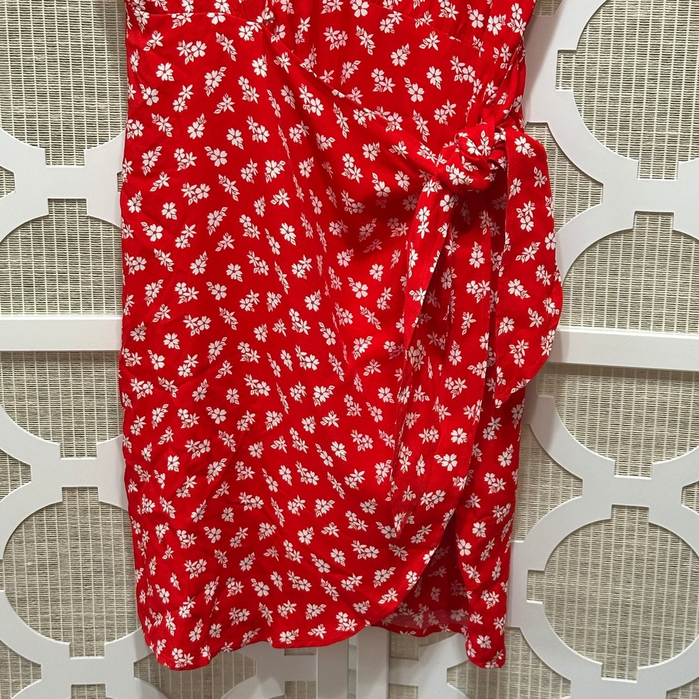 & Other Stories Floral Mini Dress Womens 8 Red Tie Waist Feminine Retro NWT - Picture 5 of 16